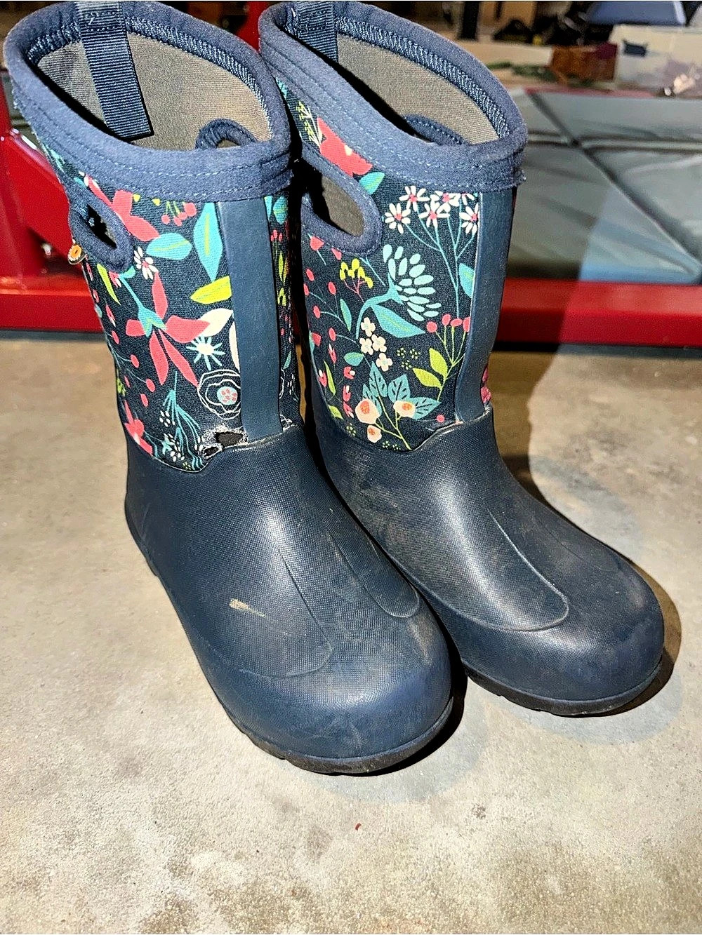Bogs Navy Floral Boots Girls US 13